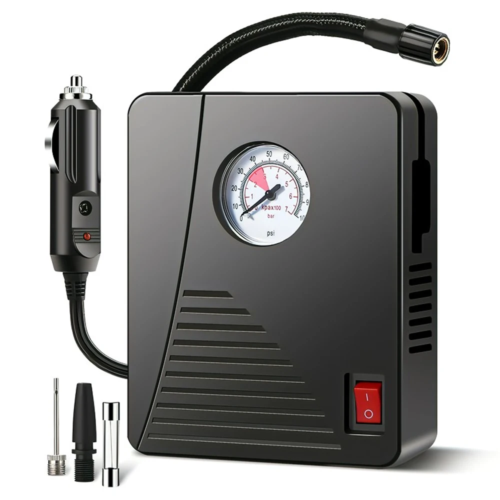 

Portable 12V 100PSI Auto Air Pump Air Compressor Tire Inflator Classic Pressure Gauge and Emergency LED Light for Balls Bicycle
