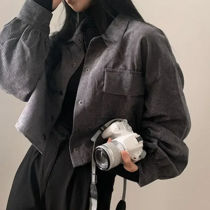 Einfache literarische Retro-Cord-Hemdjacke mit doppelter Tasche, Herbst und Winter, neue lässige, vielseitige Arbeitskleidung, koreanischer Kordelzug – Detail 21