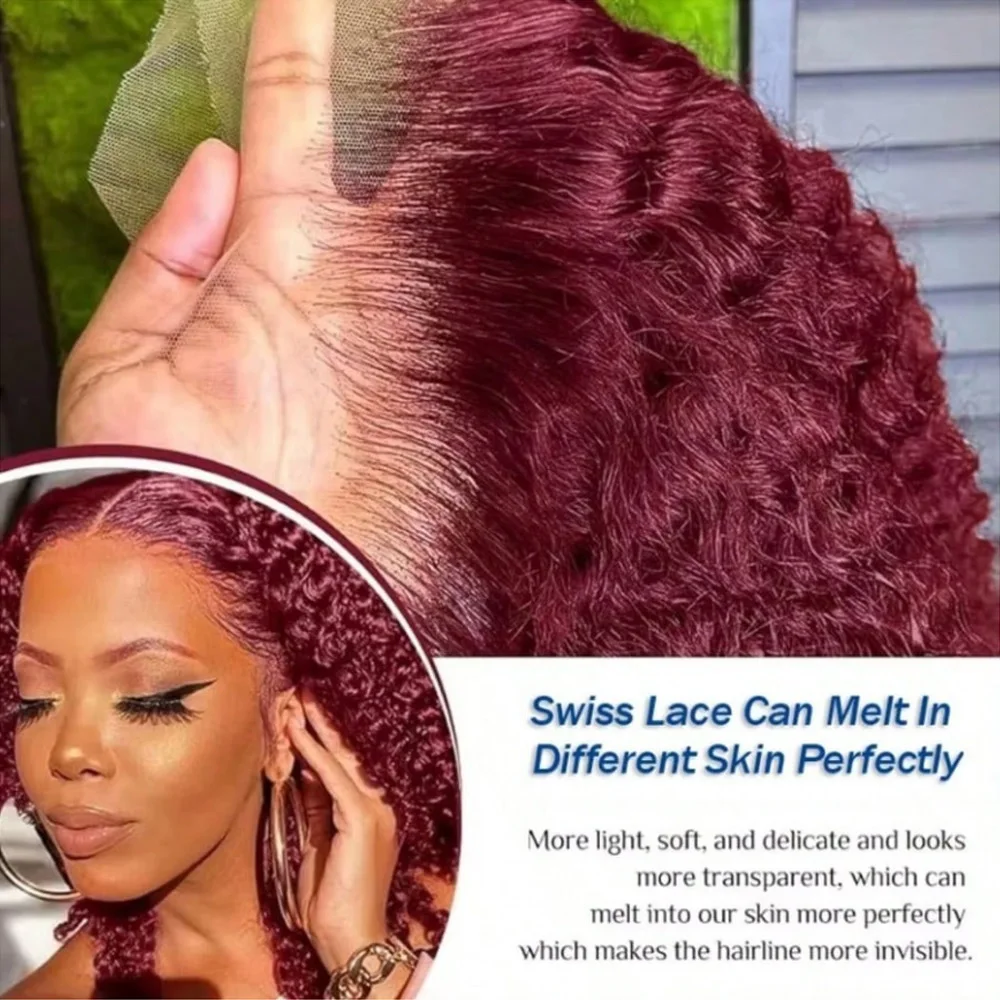 99J Burgundy Lace Front Wigs Human Hair 13x4 Deep Wave HD Lace Frontal Wigs For Black Women 200% Density Glueless Deep Curly Wig