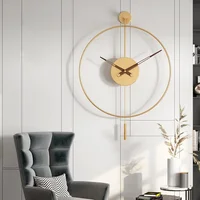 Modern Round Minimalist Wall Clock with Swing Pendulum Silent Metal Decorative Art Clocks for Home Living Room Bedroom Office 1
