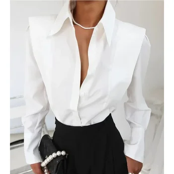 All Seasons New White Shirt Women's Fashion Elegant Casual Long Sleeve Shirt Tops Holiday Party Tops And Blouses Women Clothes 1
