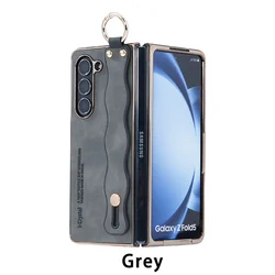 Fashion Wave Wristband Leather Folding Case with Ring Buckle Holder for Z Fold 6 (GRAY)
