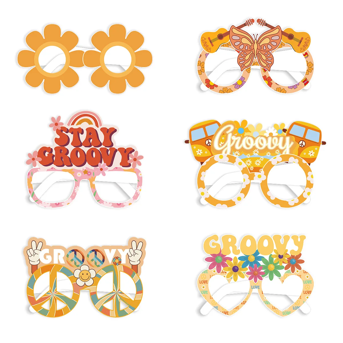 

Hippie Themed Retro Paper Glasses Two Groovy Party Funny Color Decoration 3D Glasses Kids Adults Birthday Party Photo Props