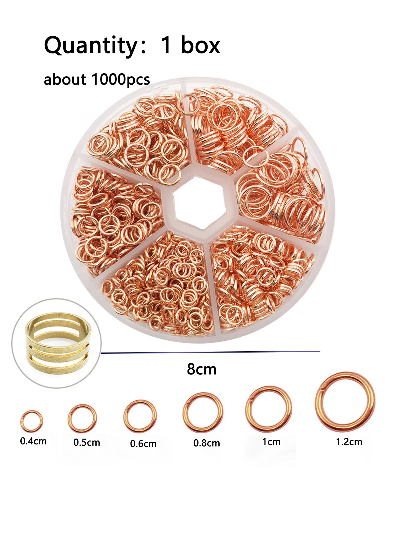 Assorted Jump Rings Set with Opening Tool for DIY Crafts - 1000 Pieces in 6 Sizes