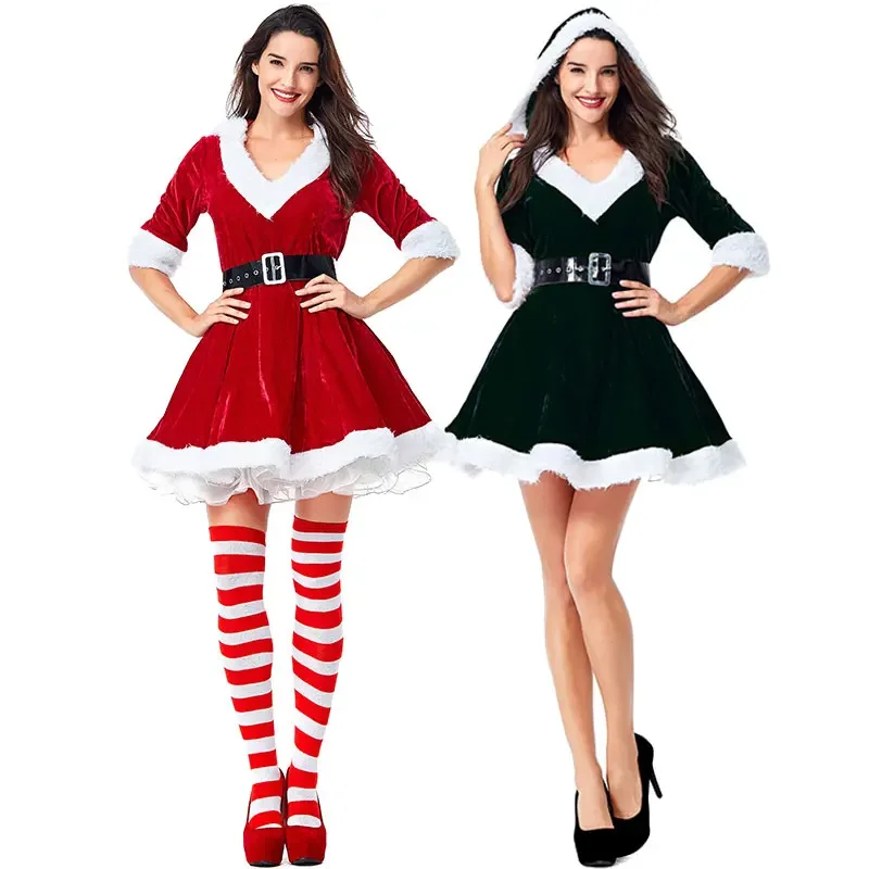 

Christmas Velvet Christmas Suit Mrs. Claus Christmas Costume Xmas Party Santa Claus Cosplay Carnival Dress Performance Costume