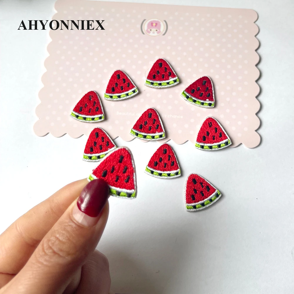 AHYONNIEX 자수 미니 수박 패치, 가방 재킷 청바지, 의류용 아이언 온 패치, 작은 접착제 스티커, 로트당 10 개