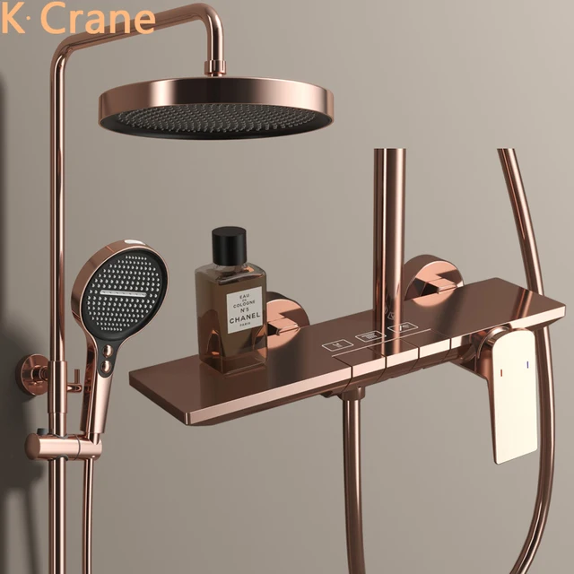 Rose Gold ก๊อกน้ําห้องน้ําร้อนเย็น Mixer อาบน้ําระบบอ่างอาบน้ํา Wall Mount รอบสปา Rainfall Luxury Shower TAP ชุด 1
