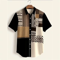 Autumn Ethnic Style Graphic 3D Print Holiday Button Men Clothing Luxury Men’s Shirt Casual Short Sleeve Retro Shirt Man Top