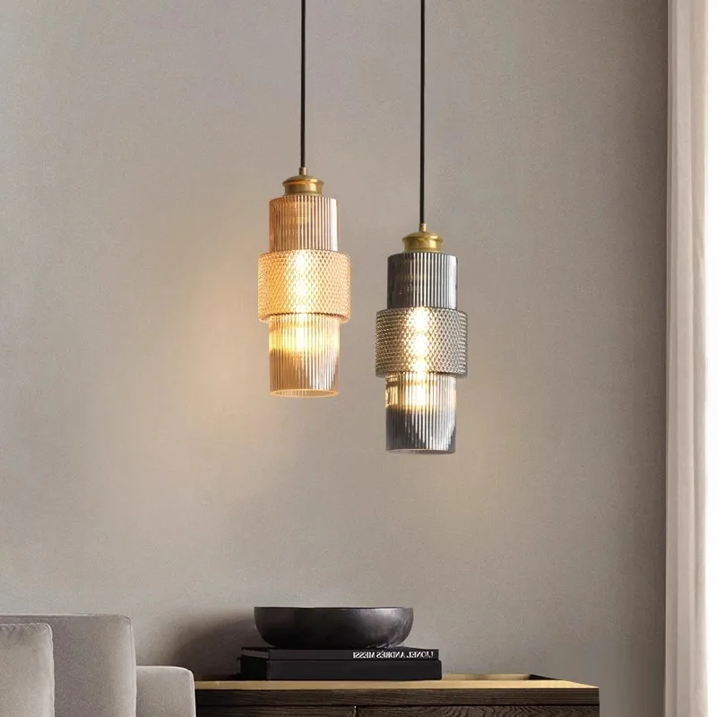 

Modern LED Glass Pendant Light Minimalist Amber Gray Hanging Lamps For Bedroom Bedside Bar Restaurant Indoor Decoration Fixtures
