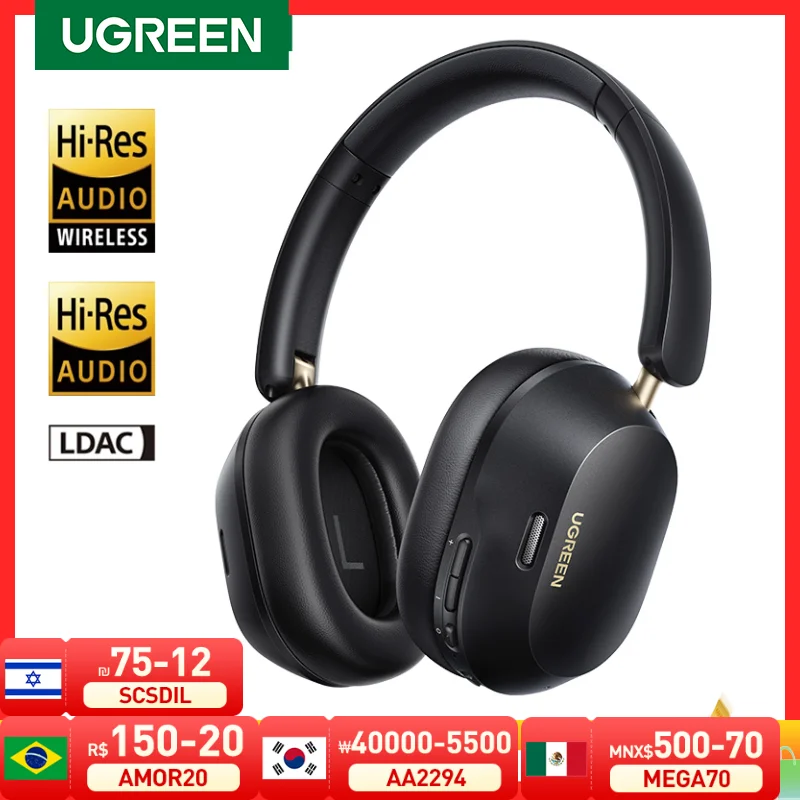 Фото UGREEN Max5c беспроводные Bluetooth-наушники 43dB гибридные активные шумоподавление высокой четкости LDAC 75H пространственное аудио-наушники гарнитура №1