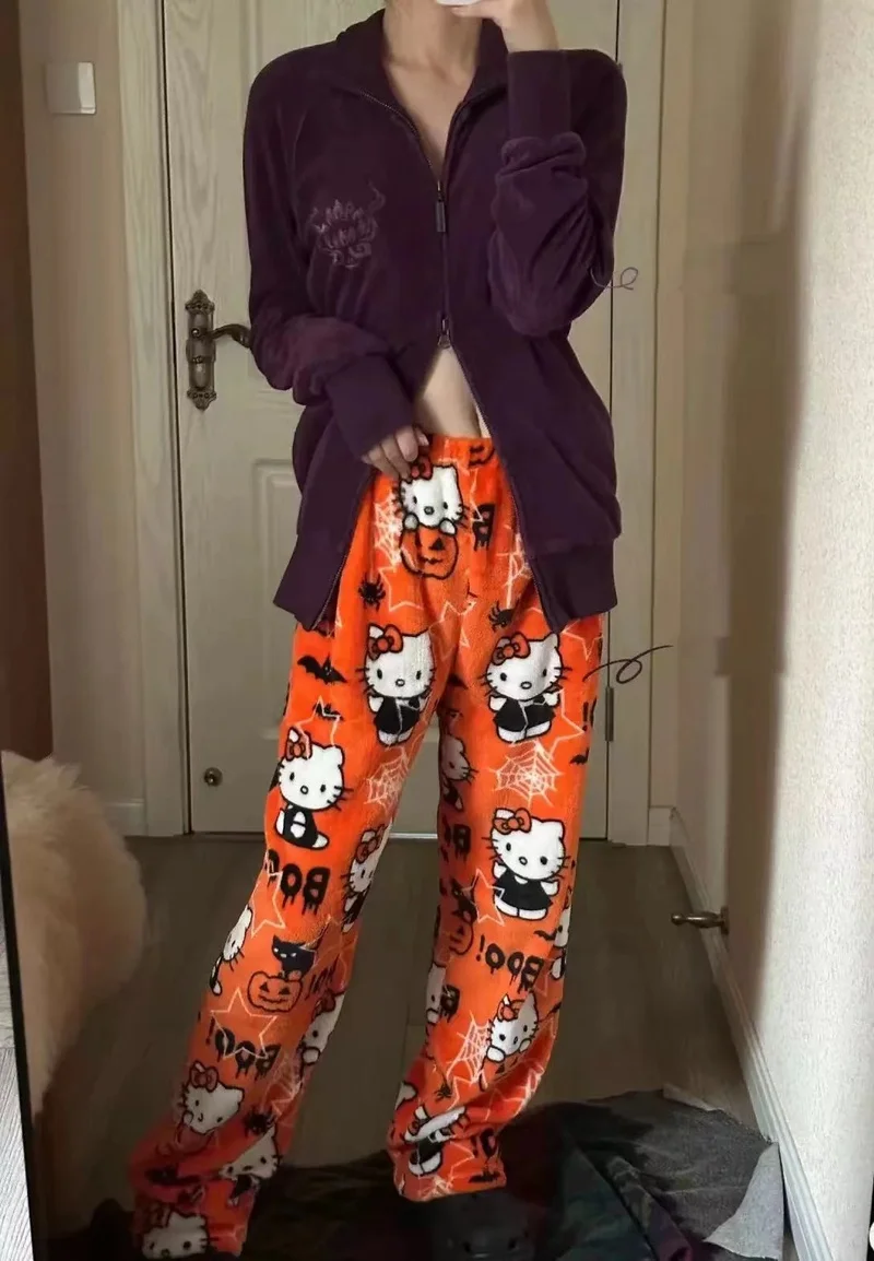 Cotton Velvet Loose Pajamas Hello Kitty Spider-Man Pajamas Long