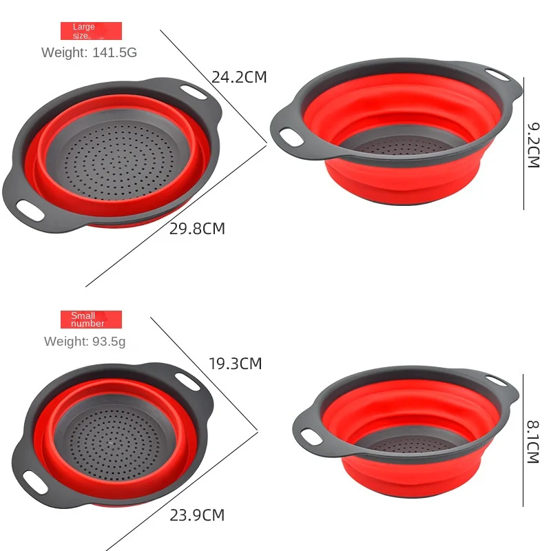 2pc Silicone Foldable Vegetable Basket Kitchen Drain Basket Plastic Vegetable Wash Basin Round Creative Vegetables
