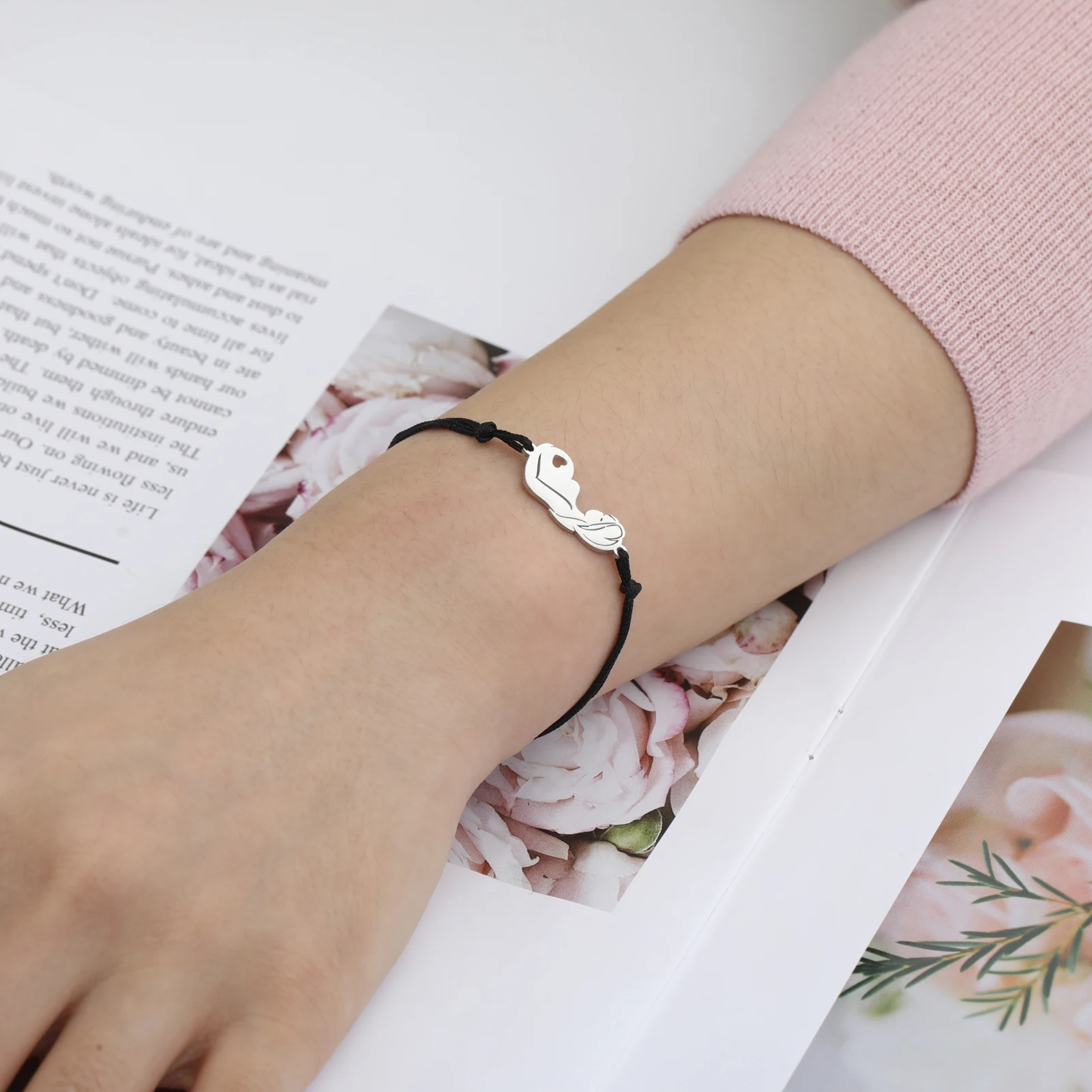 Cazador Edelstahl Familie Schwangere Mutter Kind Papa Charm Armband für Frauen Muttertag Geschenk Wachs Seil Armbänder Schmuck 2026 – Detail 11
