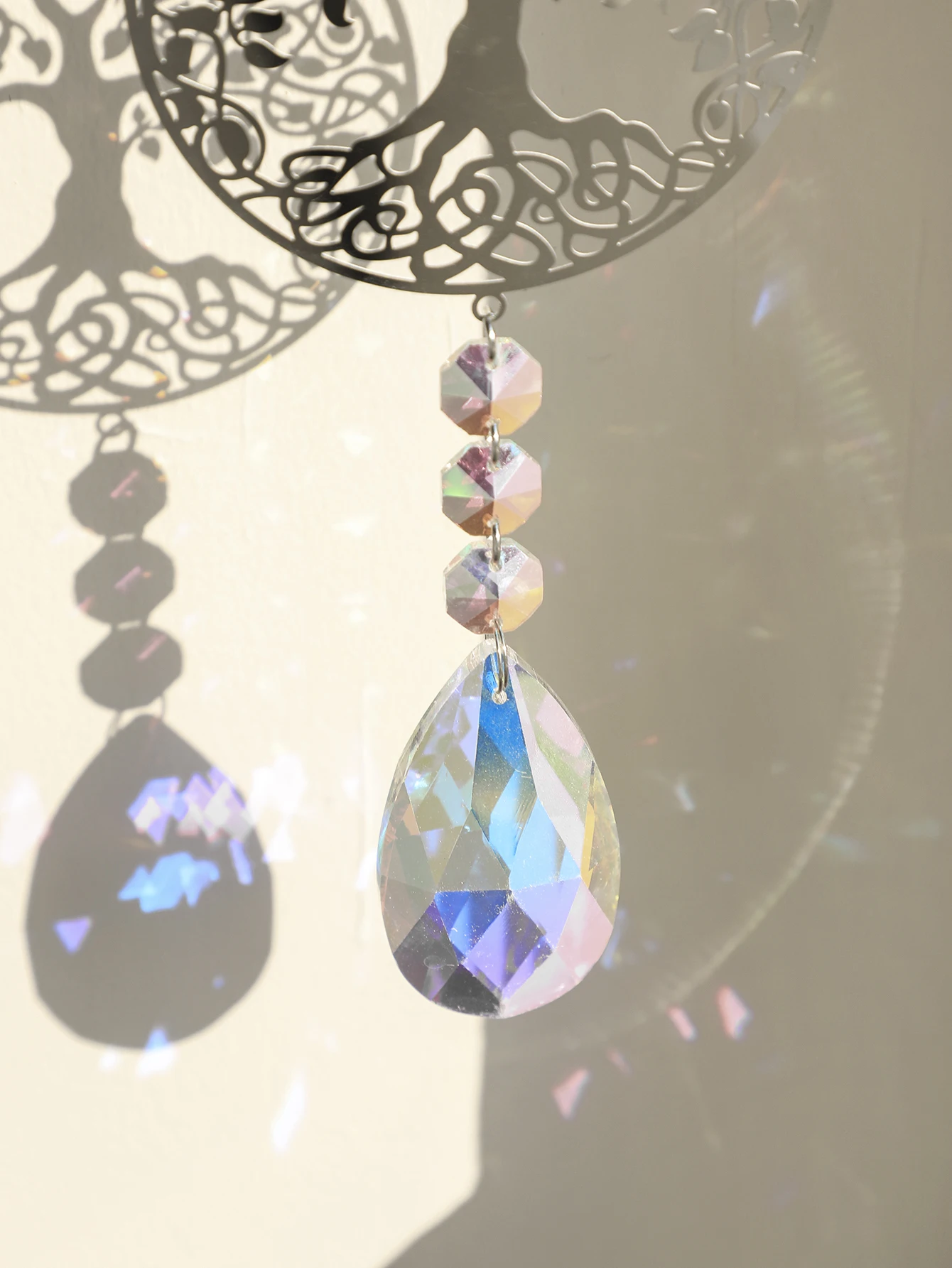 Suncatcher Crystal Rainbow Maker Silver Color Butterfly Life Tree Bird Hollow Pattern Stained Glass Window Outdoor Decoration sun catcher sun catchers window ornament