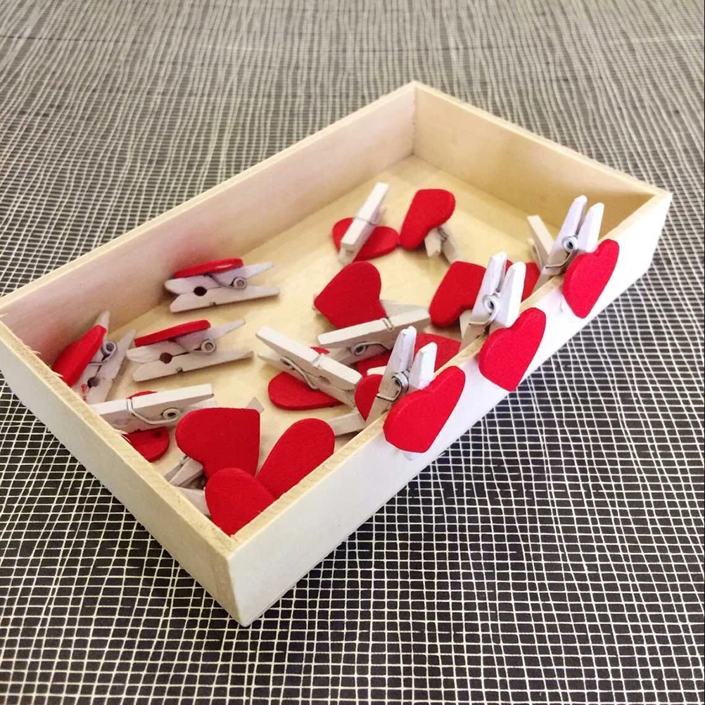 20 Pcs Stylish Wooden Red Love Heart Pegs Photo Paper Clips Wedding Decor Craft