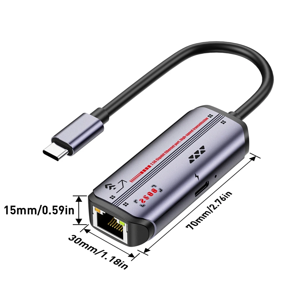 2.5G USB C 이더넷 어댑터 2.5Gbps/1000Mbps RJ45 PD 100W 충전 알루미늄 컴팩트 노트북 태블릿 데스크탑 게임 작업 여행용