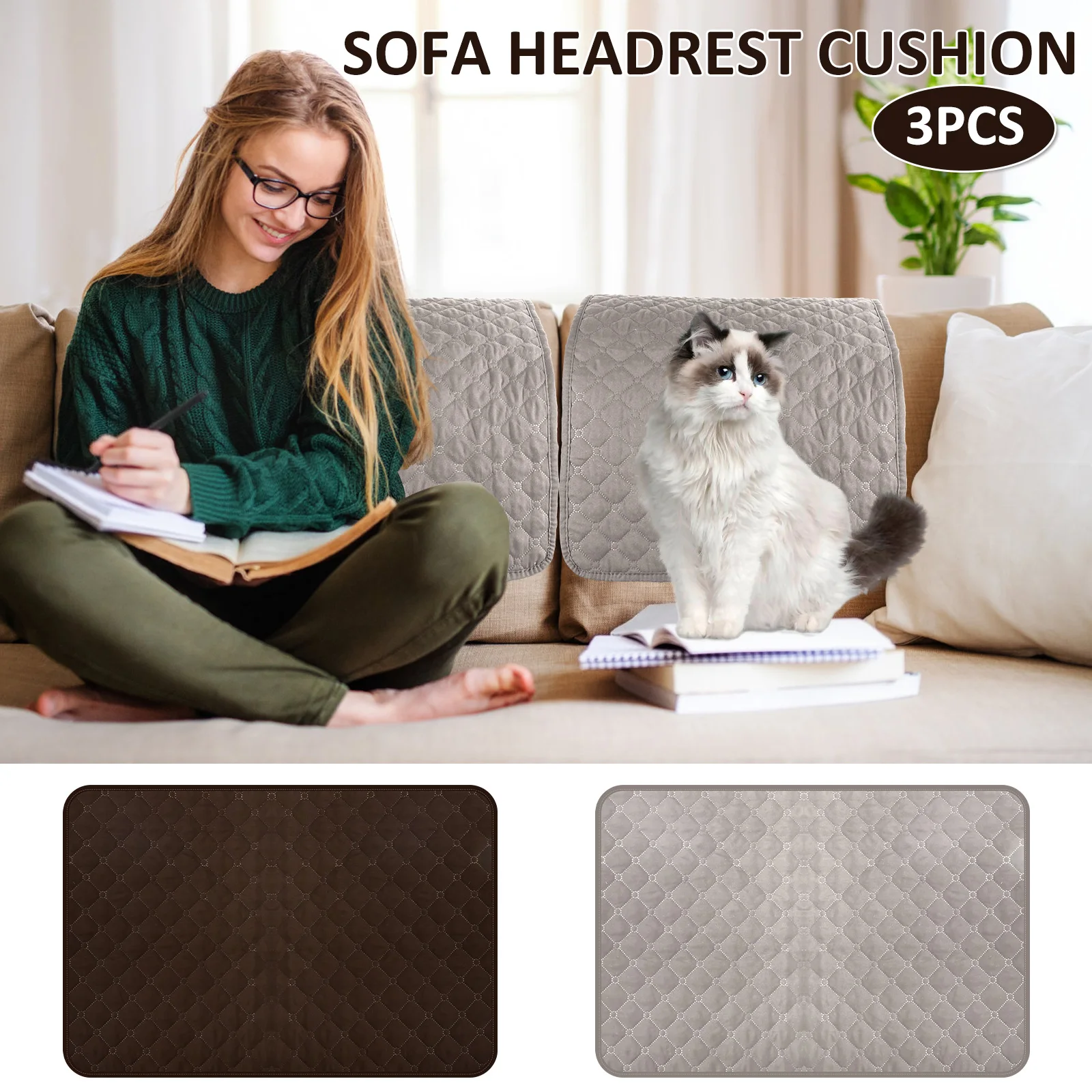3Pcs Sofa Headrest Cover Soft Polyester Recliner Headrest Protector