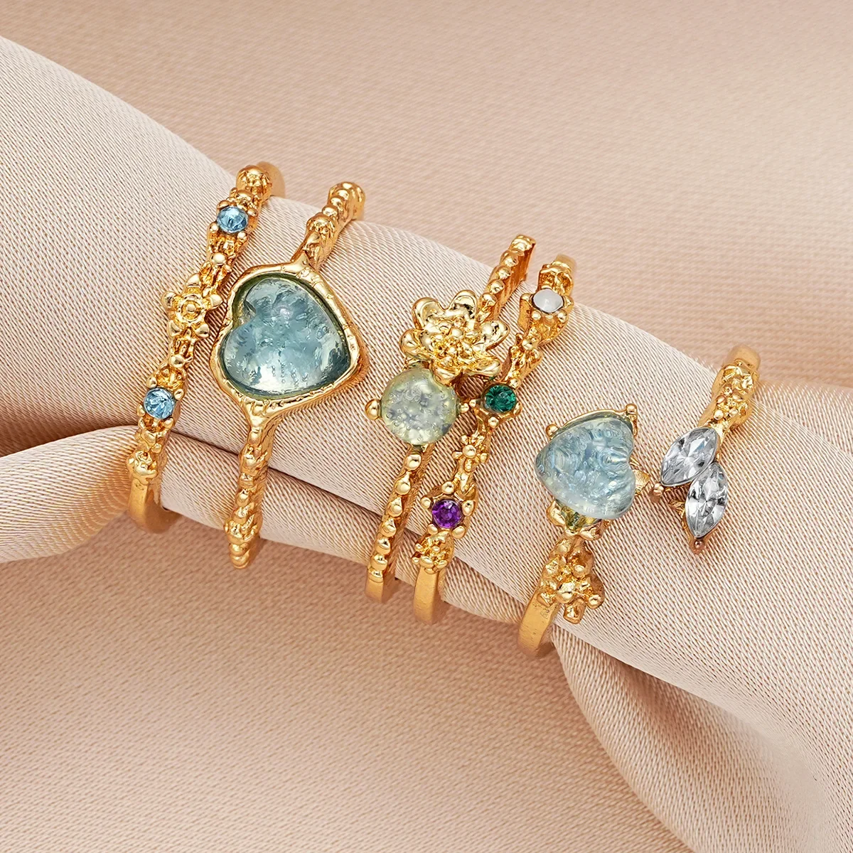 Rings Set Vintage for Women Exquisite Y2K Crystal Kpop Heart Adjustable Irregular Geometry Punk Girls Fashion Jewelry finger rings,fashion rings,fashion ring,crystal rings,punk rings
