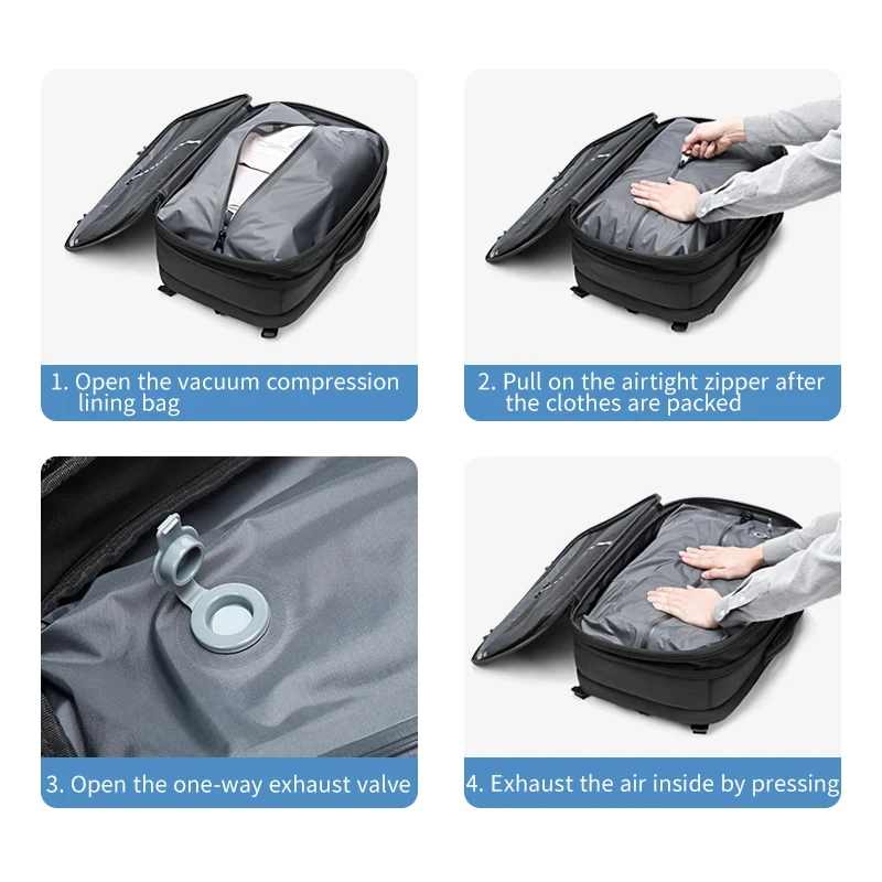 Vacuum Backpack with Pump Large Capacity Travel Black Business Bags Laptop Compression Men's Backpacks Sealing Hiking Holiday 4