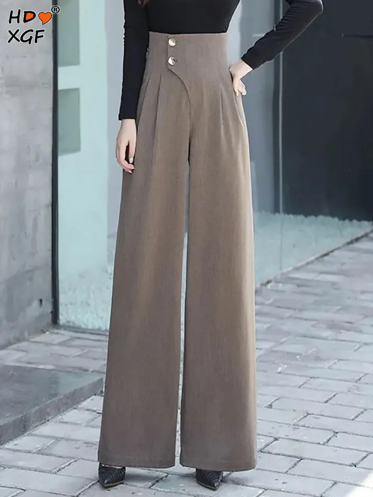 

Vintage Plus Size Baggy Pants For Womens Korean Fashion Button High Waist Suit Wide Leg Trousers Elegant Casual Pants Streetwear