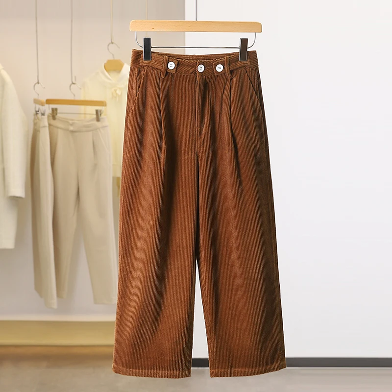 

Women's corduroy trousers winter pants wide leg Cropped trousers