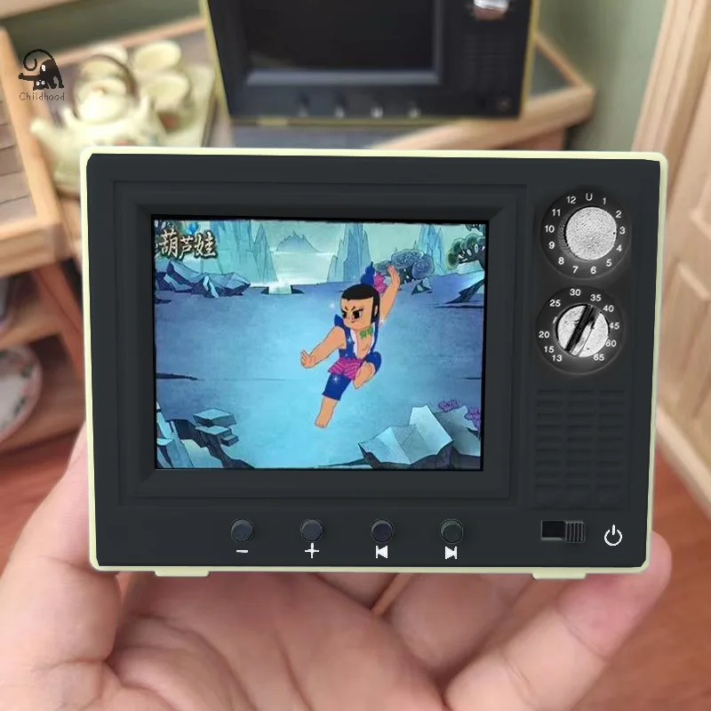 1:12 Dollhouse Miniature TV Playable Video Mini Television Model Living Room Home Appliances Decor Toy Doll House Accessories 3