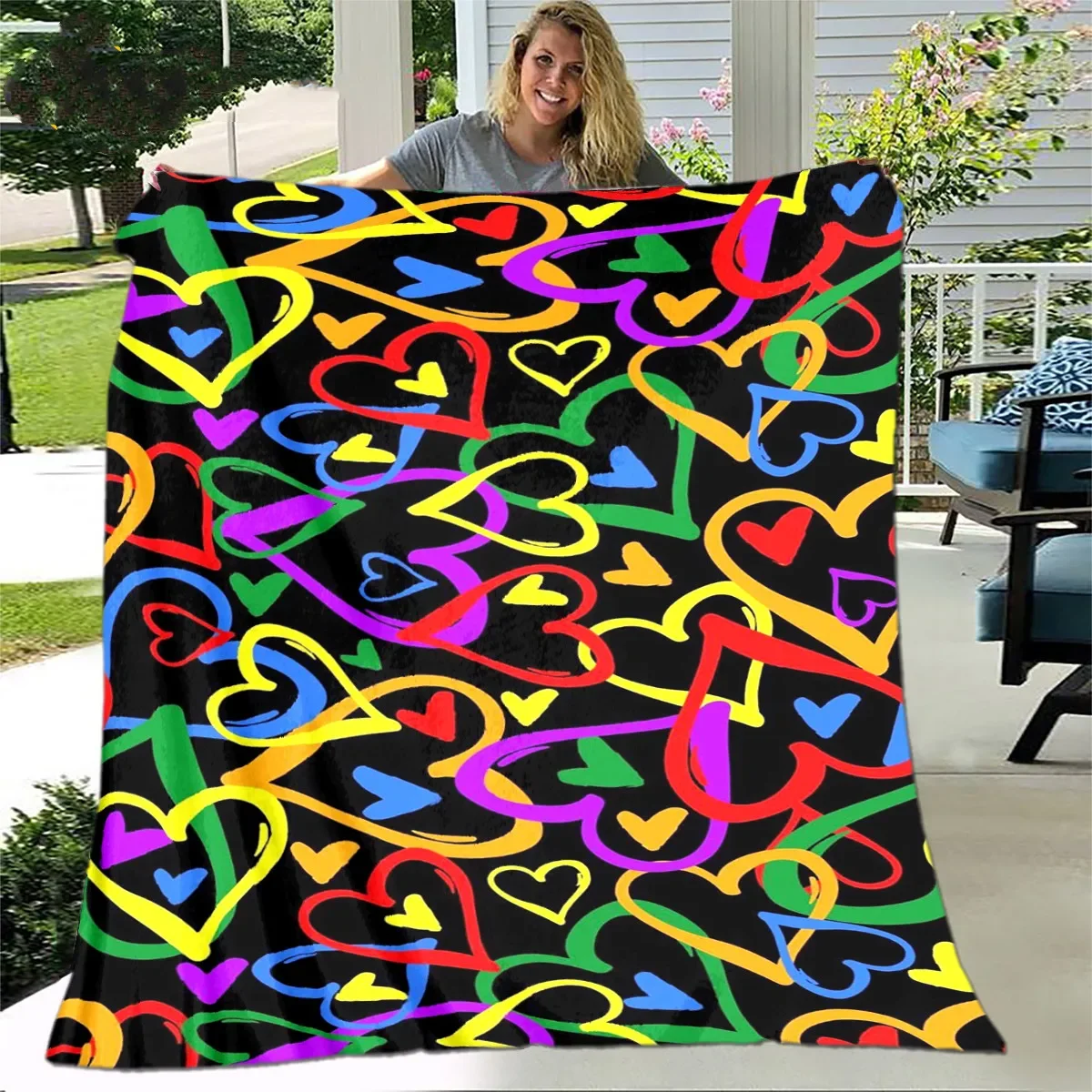 

3D Creative Colorful Sweet Love Theme Flannel Throw Blanket Warm Soft Cozy Living Room Bedroom Beds Sofa Travel Kids Adult Gift