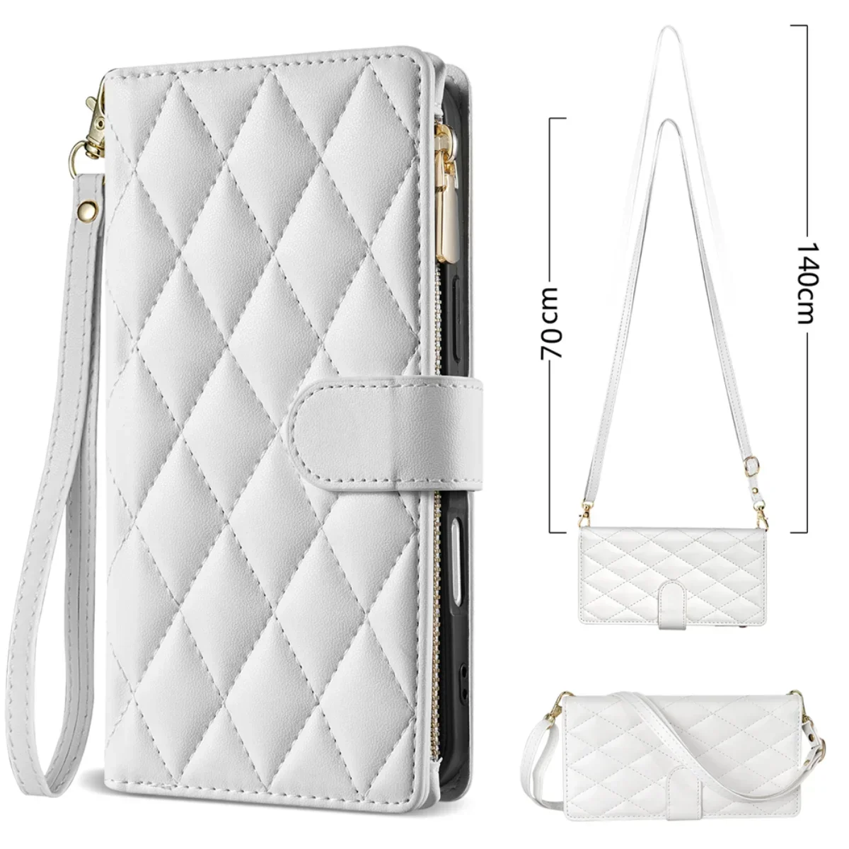 Premium Crossbody Leather Case with Zippered Card Wallet Cover
