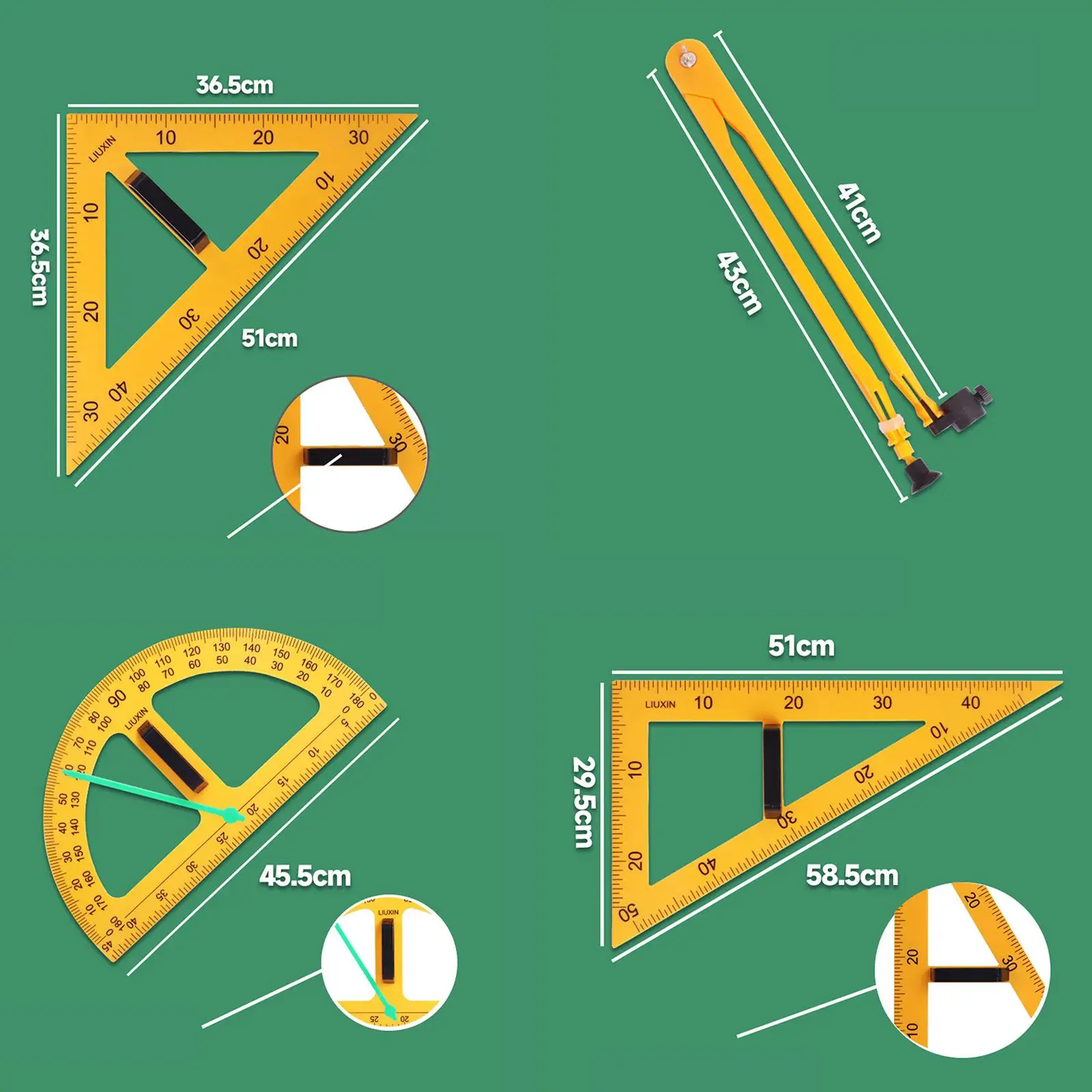 Math Geometry Ruler Kits Big Size Teacher Aids for Classroom Teachers Office