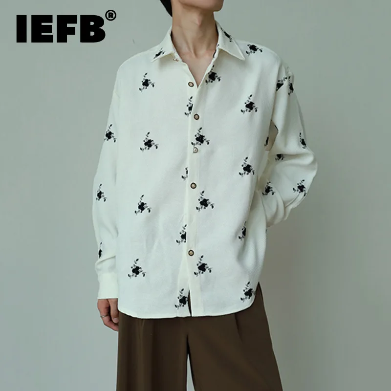 

IEFB Fashion Loose Men's Shirts Solid Color Casual Turn-down Collar Long Sleeve Floral Male Top New Trend Summer 2024 9C6133