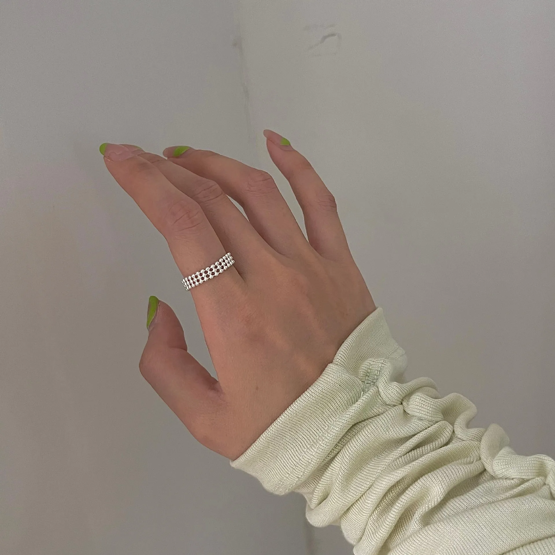 MEETSOFT 925 Sterling Silver Flower Multi Layer Long Tassel Chain Adjustable Ring for Women Trendy Fine Jewelry Drop Shipping
