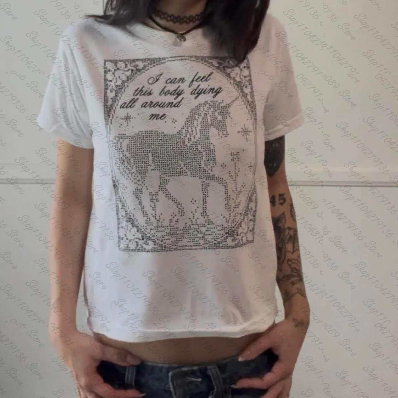 Cute Girls Tees Tops Aesthetic Graphic Tees Tops Y2k Style Women Clothing Streetwear Harajuku Printing Sexy T-shirts Summer 90s - 2