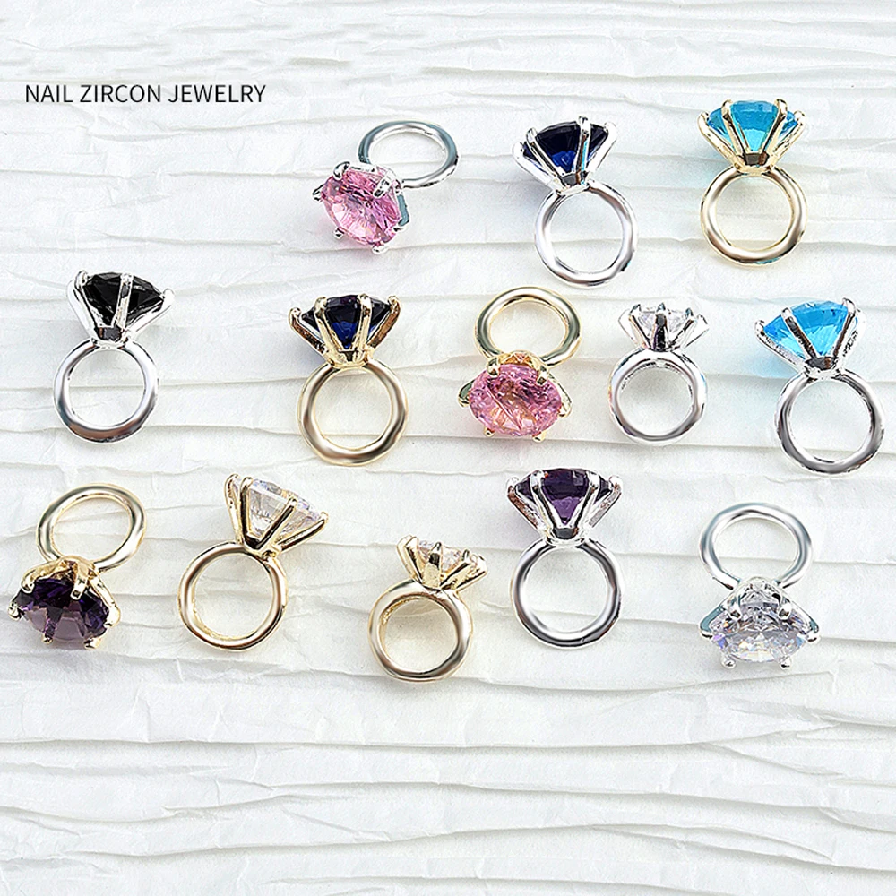 

5Pcs Sparkle Nail Art Zircon Charms Jewelry Ring Shaped Nail Art Shiny Luxury Ornaments For Nail Art Decorations Korean Supplies