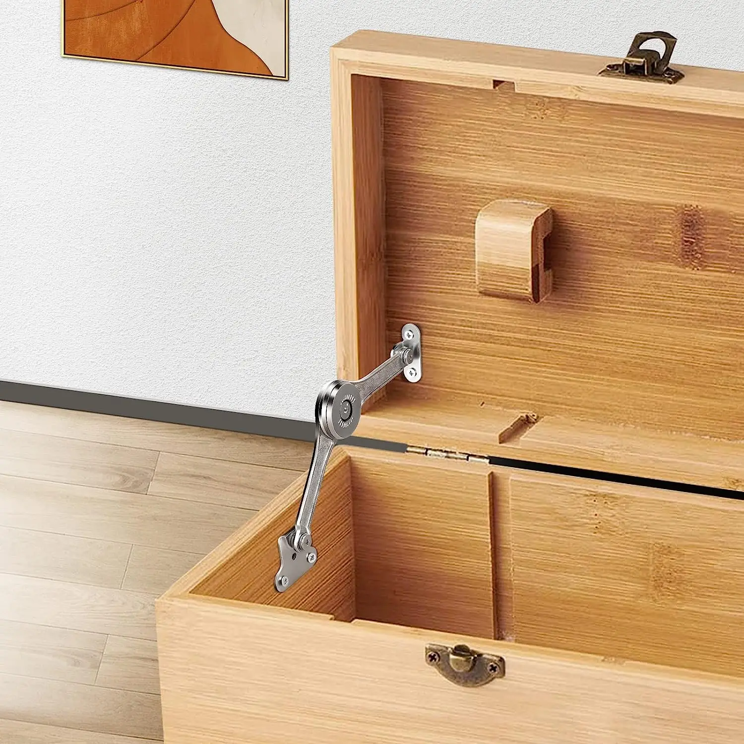 

2PCS Heavy Duty Lid Stay Hinges Free Stop Toy Box Hinges Soft Close Tension Adjustable Lid Support Hinges for Wooden Storage