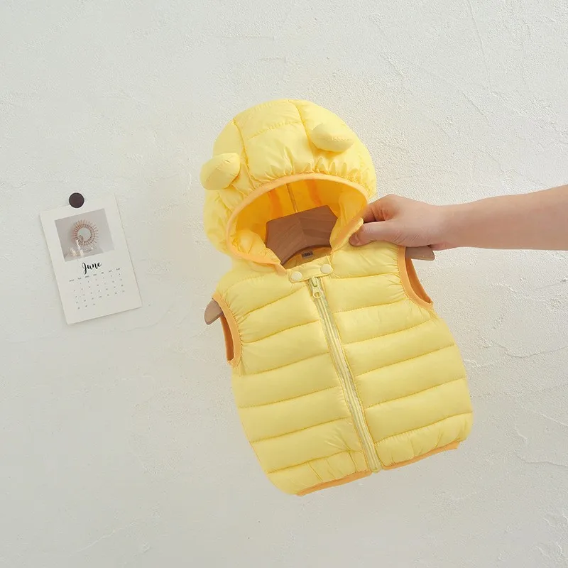 Baby Boys Girls Warm Down Vest Autumn Winter Cotton Waistcoat With Ears Kids Outerwear Children Clothing Hooded Jacket Vests children vest