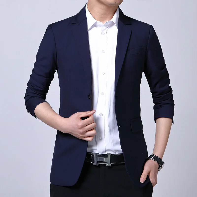 Fashion Man's Blazer Notched Collar Single Breasted Full Sleeve Slim Casual Versatile Suit Jacket