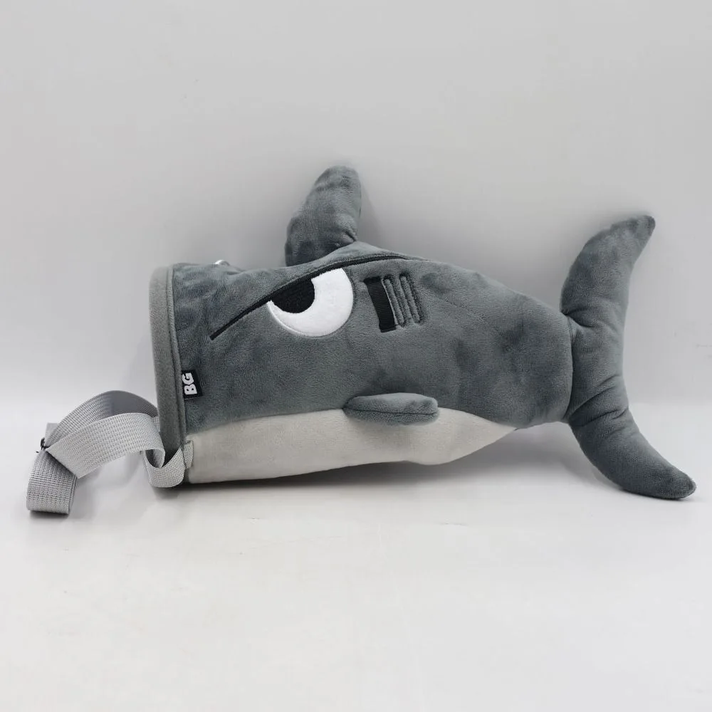 Gray Color Flannel Shark Chalk Bag Flannel Material Shark Shape Rock Climbing Bag Stuffed Animal Design Bouldering Bag