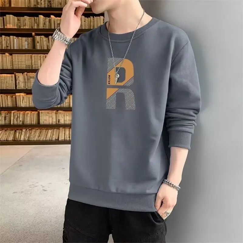 

2023 Autumn Sweatshirts Men New Print Oversize O-Neck Basic Wardrobe Essentials Solid Color Comfortable Pullover