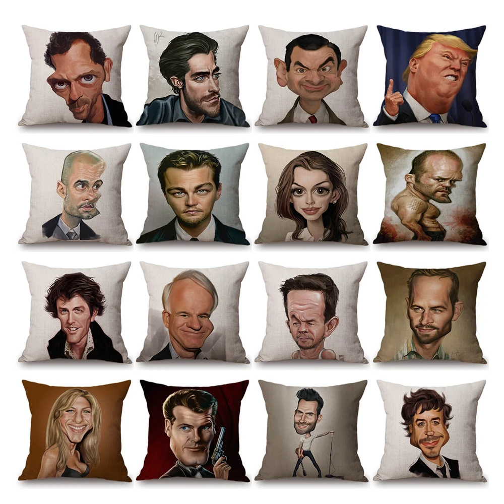 

Comic Hollywood Celebrity Bean Wills Home Decorative Pillow Case Cute Version Movie Star Cushion Cover funda cojin 쿠션커버 방석