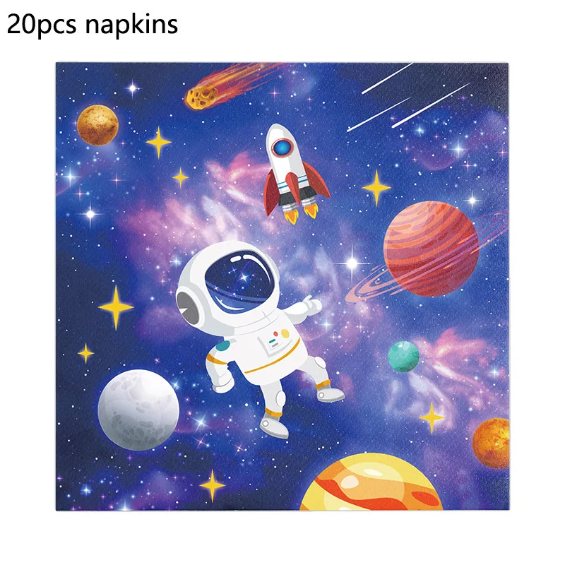 Astronauten-Partyzubehör, Planet, Raketen, Einweg-Pappteller, Tassen, Servietten, Tischdecke, Weltraum-Thema, Geburtstagsparty-Dekoration – Detail 6