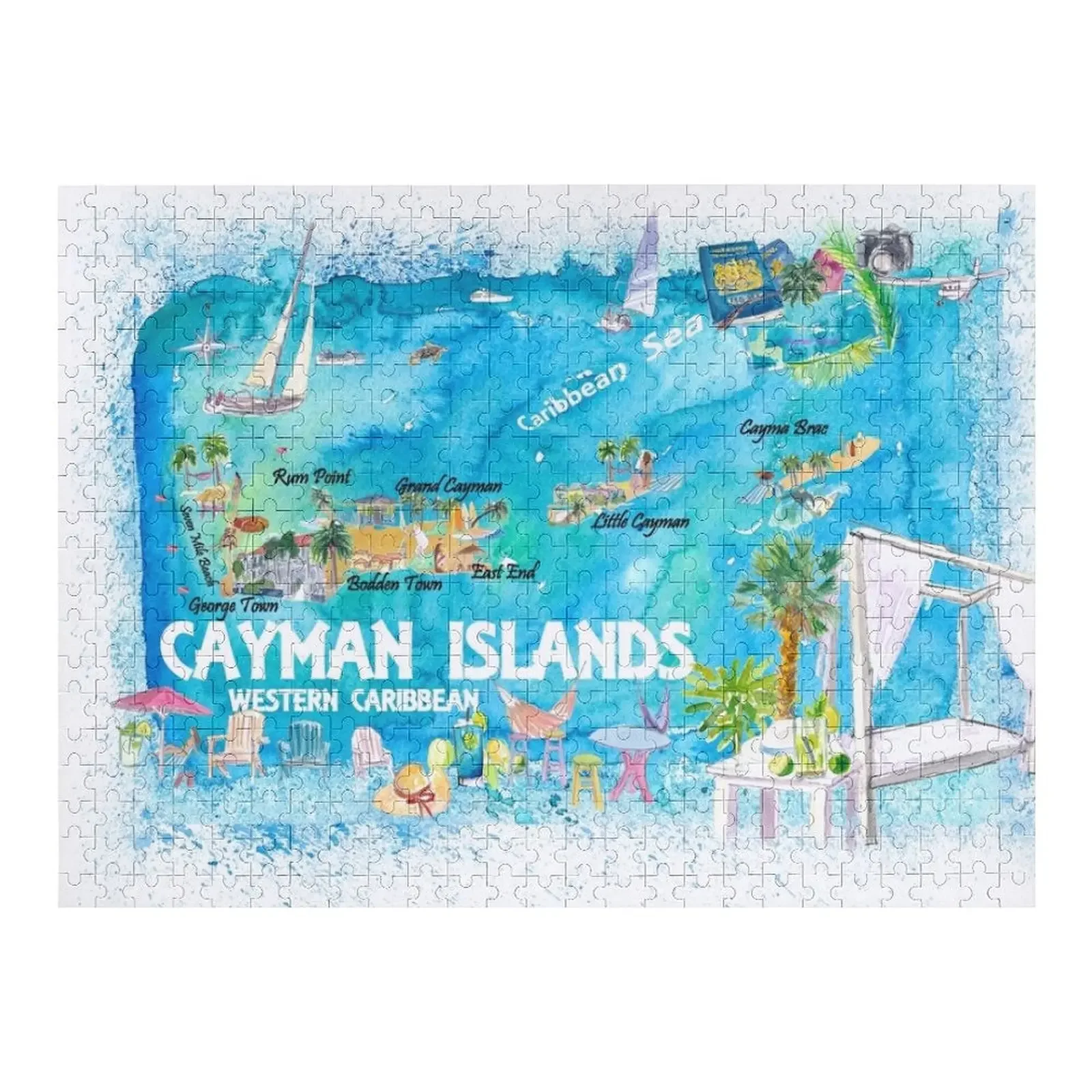 Cayman Islands Illustrated Travel Map with Roads and Highlights Jigsaw Puzzle Custom Child Gift Wooden Animal Puzzle aruba bonaire curacao illustrated islands travel map with roads and highlights jigsaw puzzle christmas gifts puzzle