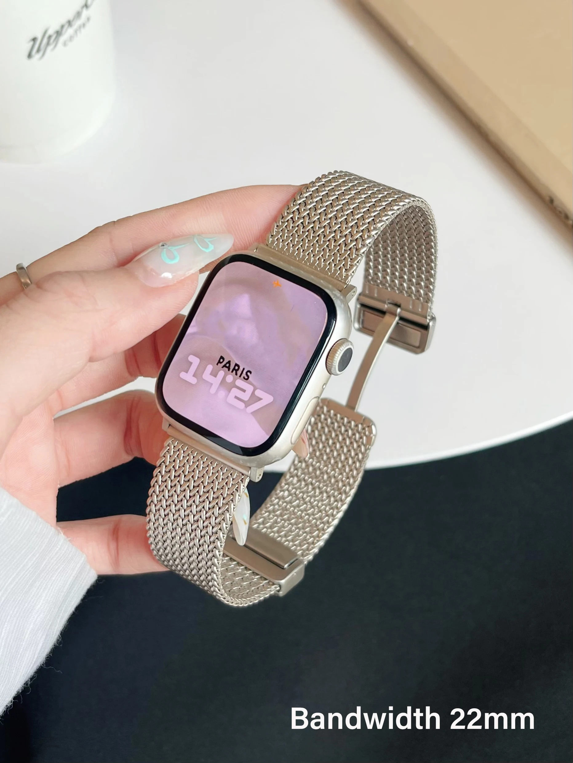 Elegant Magnetic Buckle Wheat Ear Pattern Metal Watch Strap