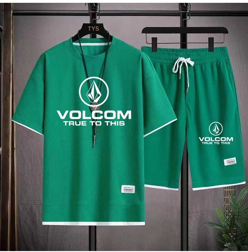 2024 VOLCOM New Man Tracksuits 2 Piece Short Sleeve Suits Printing T-shirt +Sweatpants Sets Sutdent Casual Summer Sport Clothes 5