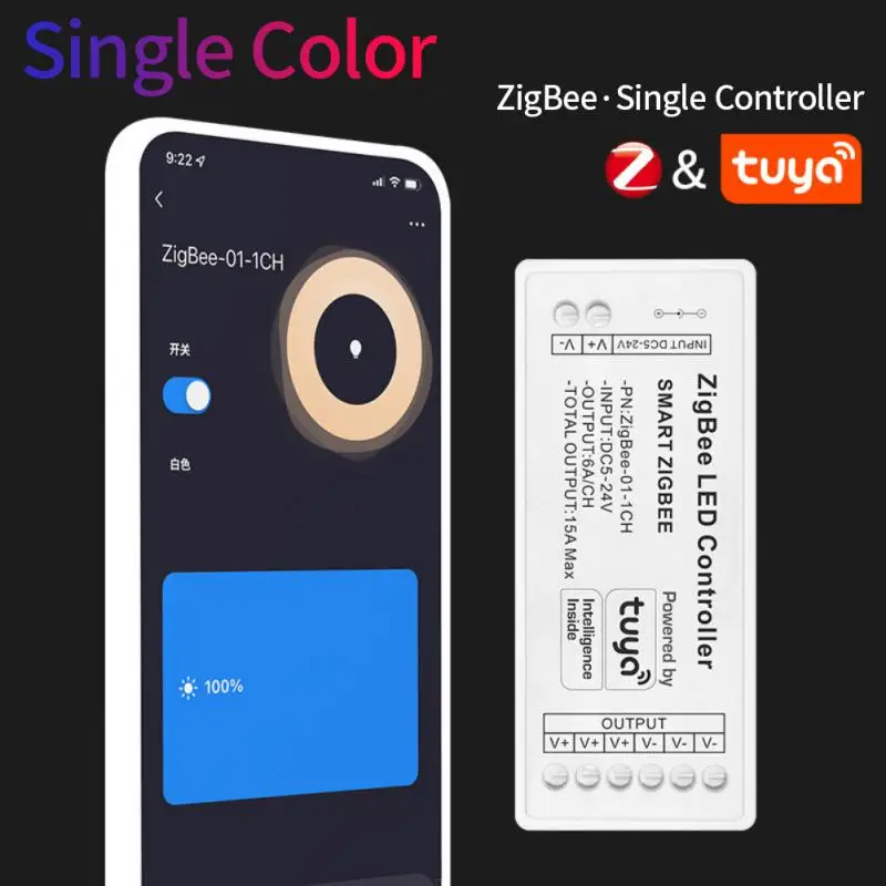 TUYA Zigbee 15A Smart Led Controller DC 5-24V Phone APP Voice Control Fo Single Color CCT RGBW RGBWW LED Lamp Tape Dimmer 