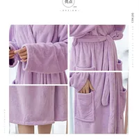 Coral Velvet Bathrobes for Women Long with Hood Autumn Winter Solid Plush Microfiber Bath Robe Sleepwear Home Bathroom Clothes 6