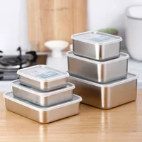 304 Stainless Steel Food Storage Tray with Cover Refrigerator Rectangle Crisper Container Thick Durable Trays Kitchen Organizer 1