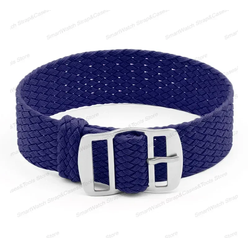 Versatile Perlon Woven Nylon Watch Strap with Metal Buckle - Black and Blue