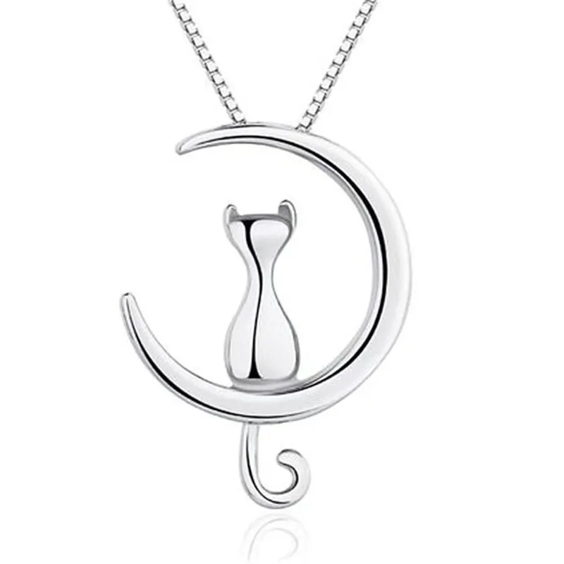 Pendant Necklace Silver Necklace Silver Pendant Silver Necklace Charms 925 Sterling Silver Moon Cat for Women Girl