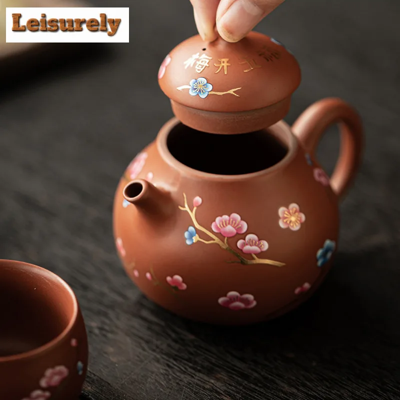 Plum Blossom Five Blessings Purple Clay Tea Set Complete Set Aesthetic Tea Ceremony Set Teapot and Tea Cup Set Tea Items Craft