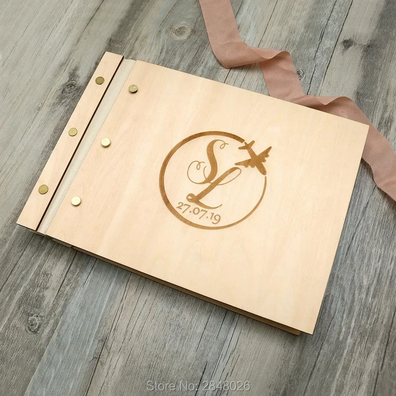 Rustic engraved Destination wedding guestbook,wooden Wedding Initials guest book, personalized sign in album